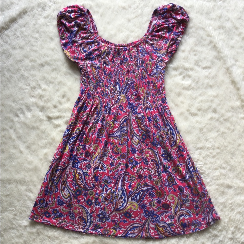 💞2xHP!💞 Boho Hot Pink Blue White Paisley Dress Size S